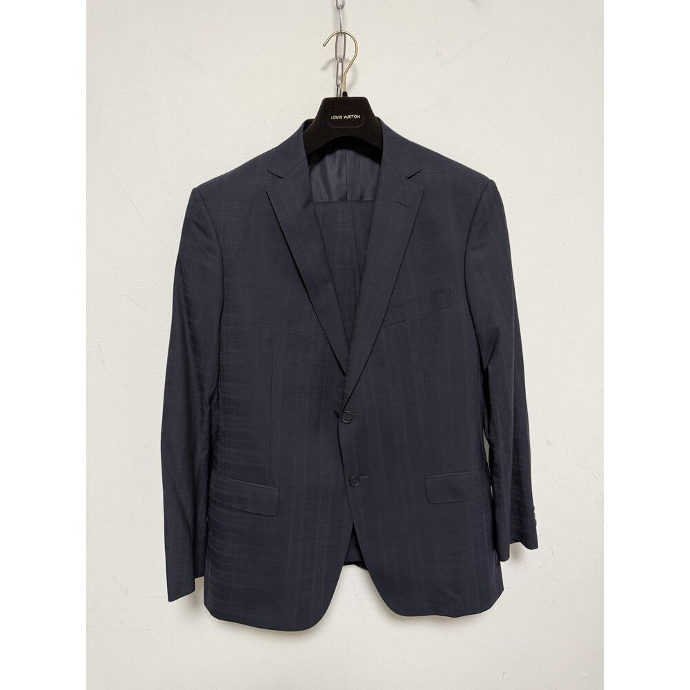Z Zegna City Suit Mens EU 52 Blue Wool Plaid 2 Piece Slim Made In Switzerland